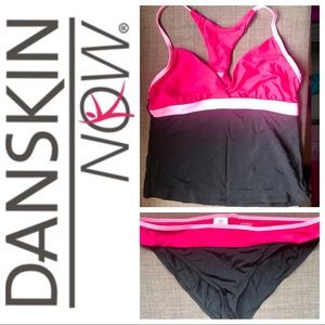 Danskin NOW Pink and Black Razorback Tankini XL